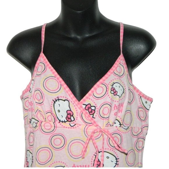 Sanrio Hello Kitty Cotton Babydoll Nightie Pink White Adjustable Size L kawaii - Picture 2 of 12